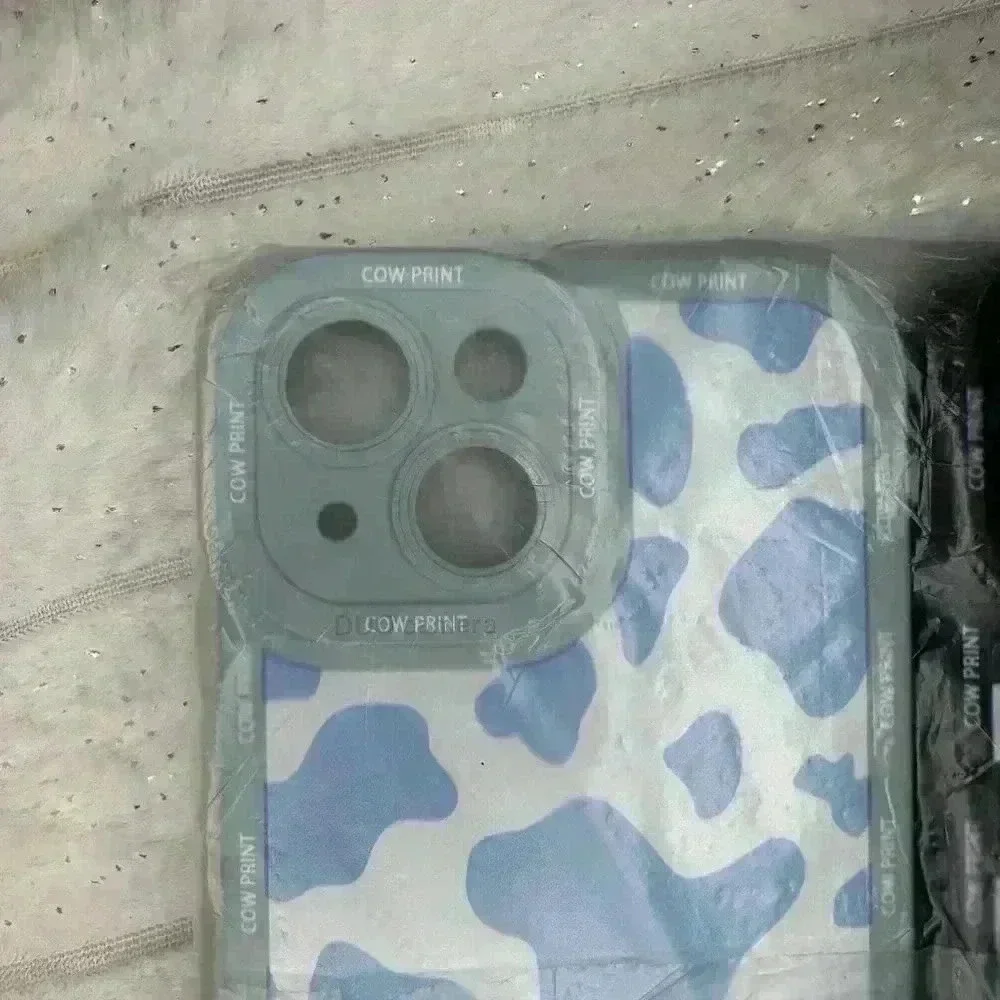 2 Pack Cases for Apple iPhone13,14,15-6.1inch, Blue,black,Cow Print Silicone NEW